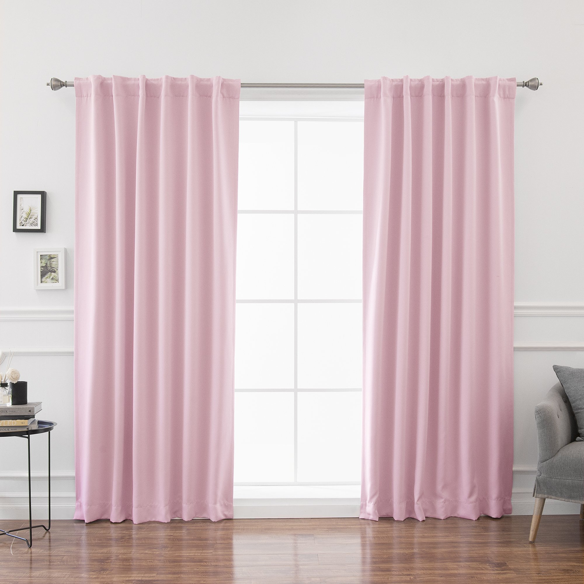 Best Home Fashion Thermal Insulated Blackout Curtains - Back Tab/Rod Pocket - 52" W x 96" L - Light Pink (Set of 2 Panels)
