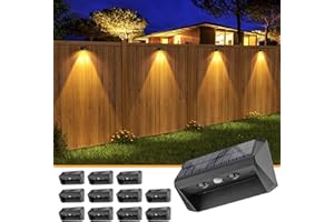 BRIDIKA Solar Fence Lights Outdoor 12 Pack, Lens LED Fence Solar Light Outdoor Warm White, Cool White and RGB Waterproof Deck Lights for Patio, Backyard Black