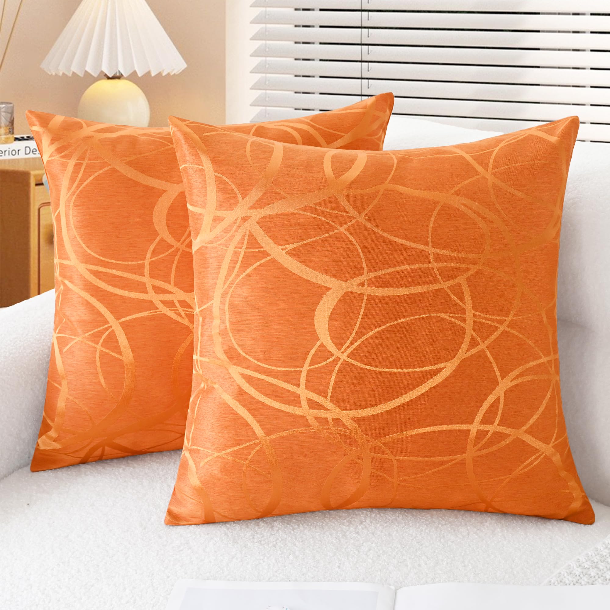 CaliTime Cushion Covers Pack of 2 Throw Pillow Cases Shells for Couch Sofa Home Decor Modern Shining & Dull Contrast Circles Rings Geometric 55cm x 55cm Bright Orange