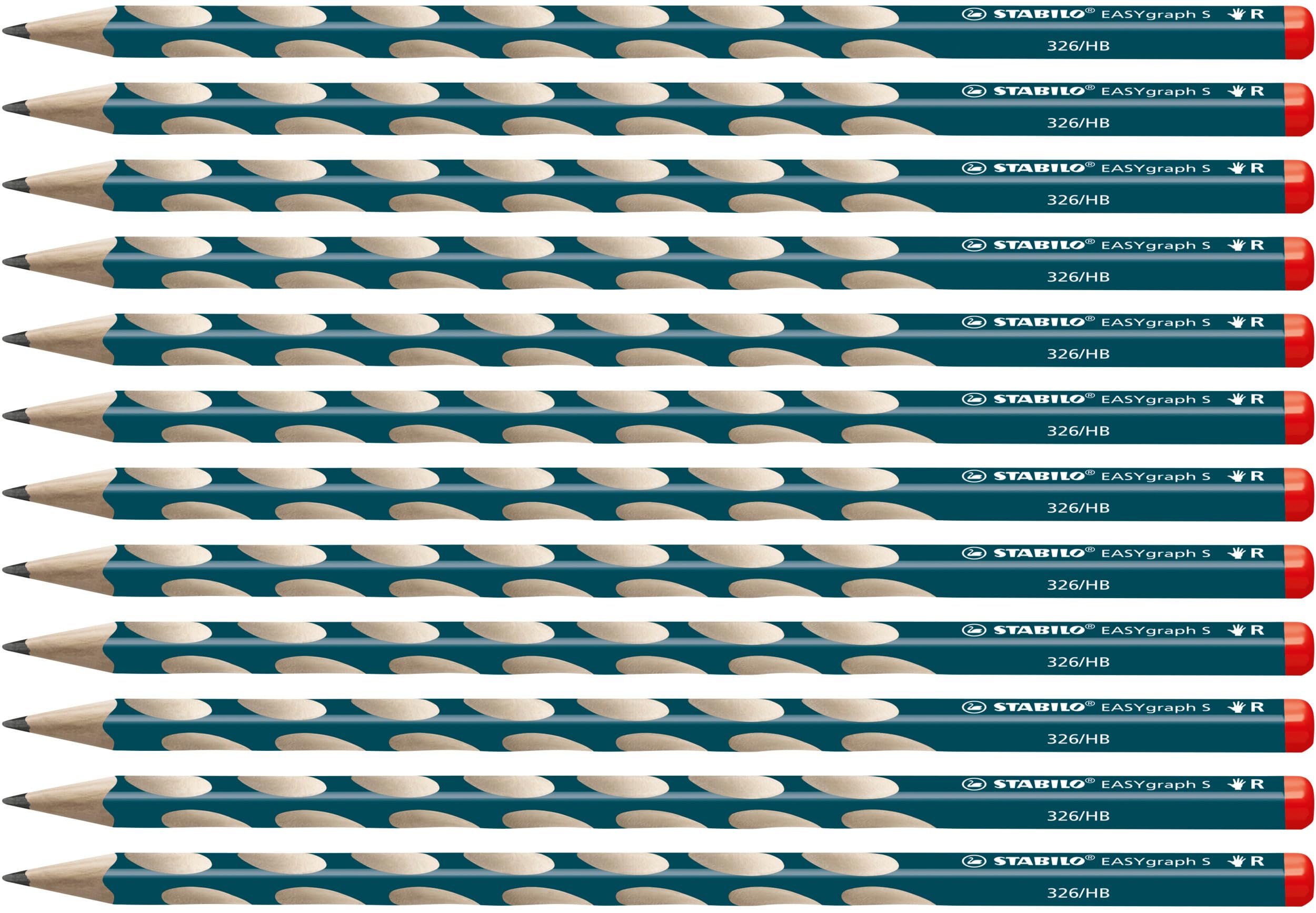 STABILO EASYgraph S - Thin Ergonomic Graphite Pencil - Right-Handed - Pack of 12 - Petrol - Degree HB