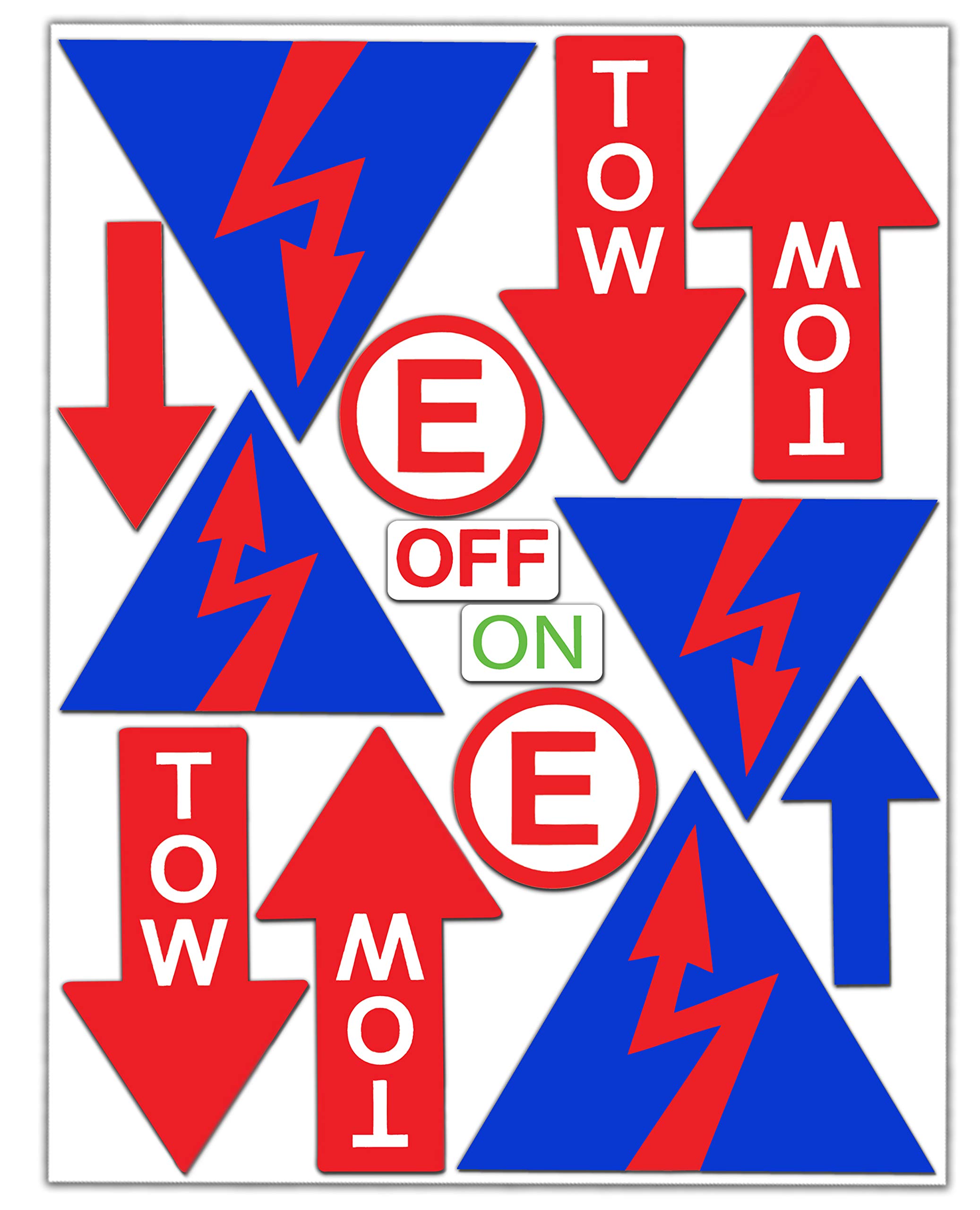 Biomar Labs® 14 Stickers Set Warning Sign Vinyl Safety Arrow Tow Hook Fire Extinguisher Trailer E On - Off Car D 27