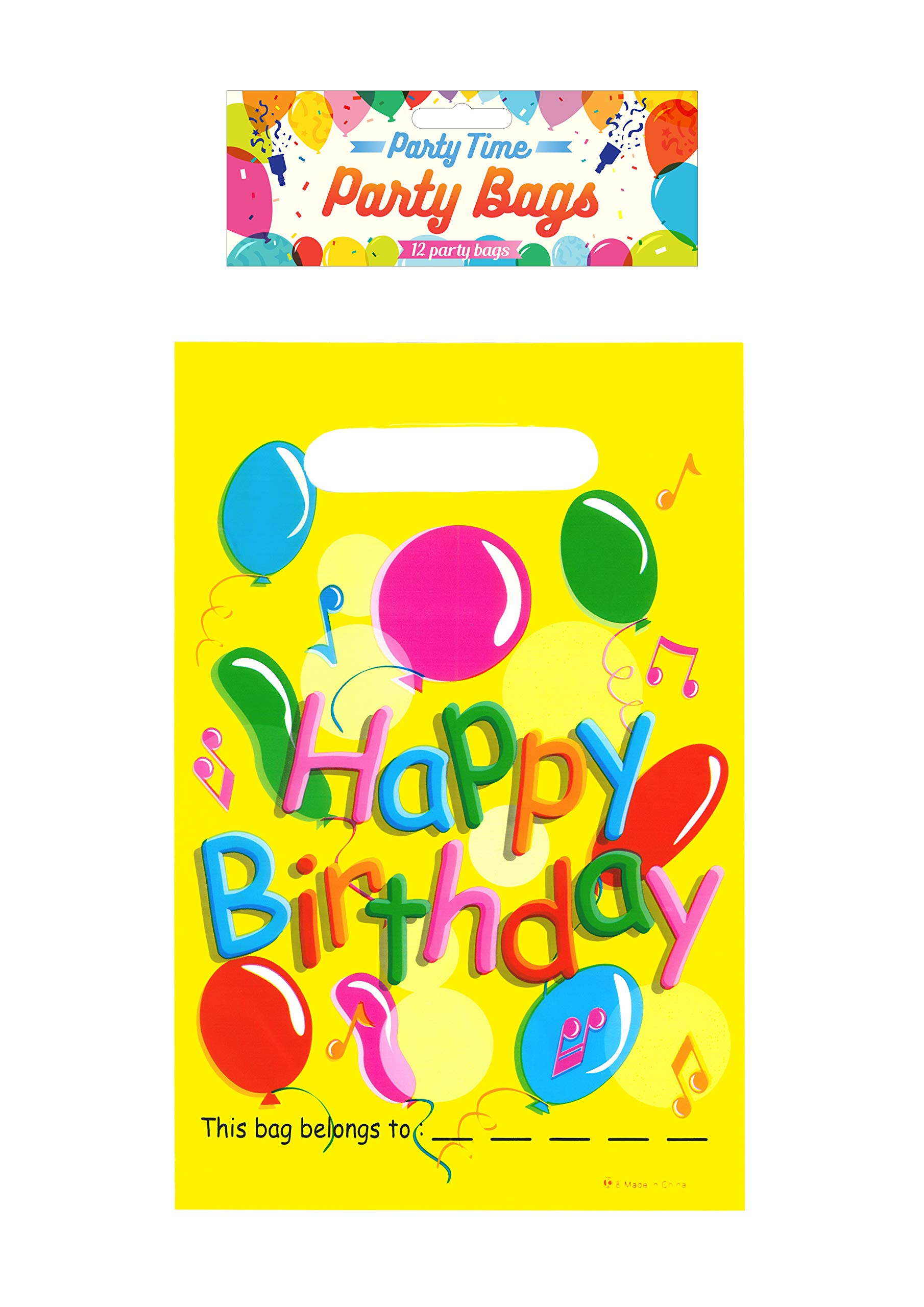 Henbrandt 12-Pack Plastic Happy Birthday Party Bags Gift Bag for Party Favours Goodies Treats Birthday Packaging Boys and Girls