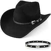 100% Wool Western Cowboy Hat Classic Black Cowboy Hat for Women Men Cowgirl Hat Fedora Hat Felt with Two Decorative Bands