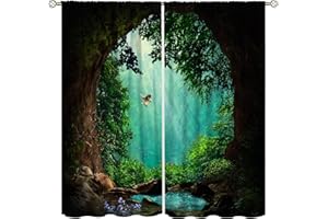 ICMOLYYENLO Fantasy Natural Window Curtains Fairy Dream Nature Forest Theme Living Room Curtains Magic Kids Room Blackout Curtain Set Boys Girls Gift Decorative Curtains 55x63 Inch 2 Panels