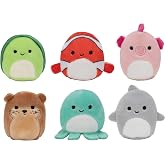 Squishville by Squishmallow Mini Plush Sealife Squad, Six 2&rdquo; Sea Animals, Irresistebly soft Colorful Plush, Mini Shark, Otter, and Seahorse