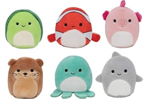 Squishville by Squishmallow Mini Plush Sealife Squad, Six 2” Sea Animals, Irresistebly soft Colorful Plush, Mini Shark, Otter, and Seahorse