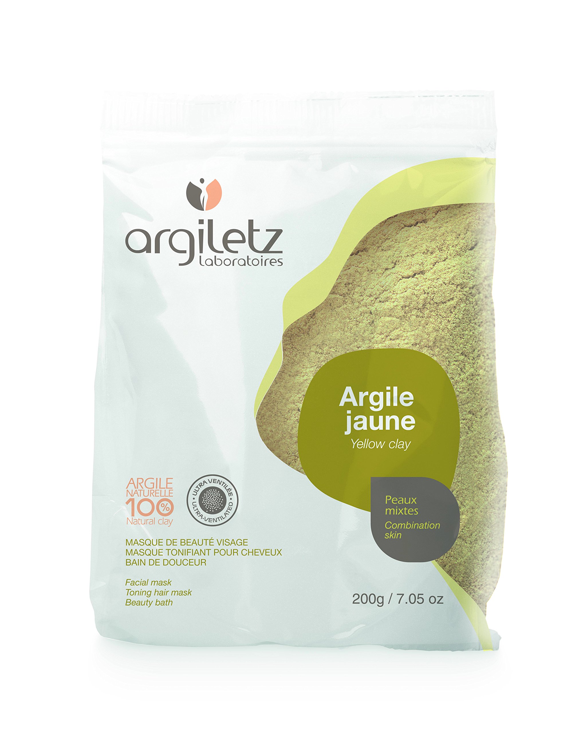 Argiletz Ultra Vented - Mask (Face/Hair) & Bath - Combination Skin - Yellow Clay - 200g - Pack of 2