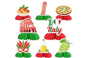Funmemoir Italy Party Decorations - 8PCS Italy Theme Honeycomb Centerpieces, Italy Birthday Party Decorations, Italian Pizza 