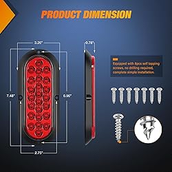 Nilight 6Inch Oval Tail Light 2PCS Red 24LED