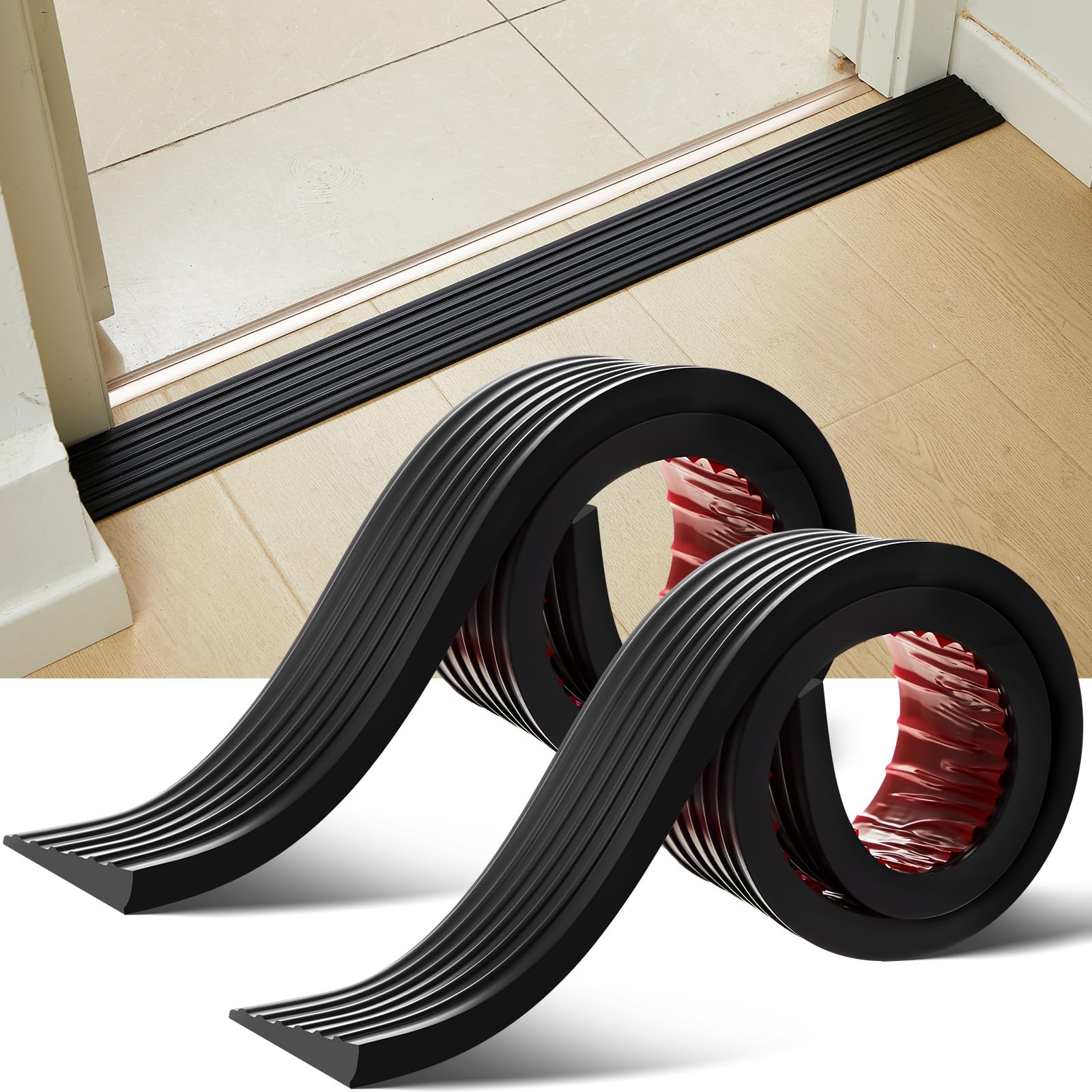 Photo 1 of Blulu 2 Pcs Threshold Ramps for Doorways Self-Adhesive Rubber Ramps for Door Rubber Door Threshold Ramp for Wheelchair Stroller Scooter Reducer Ramp Black 2. 76'' Wide x 3 ft Long