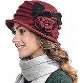 Vintage Women Floral Wool Dress Cloche Winter Hat 1920s