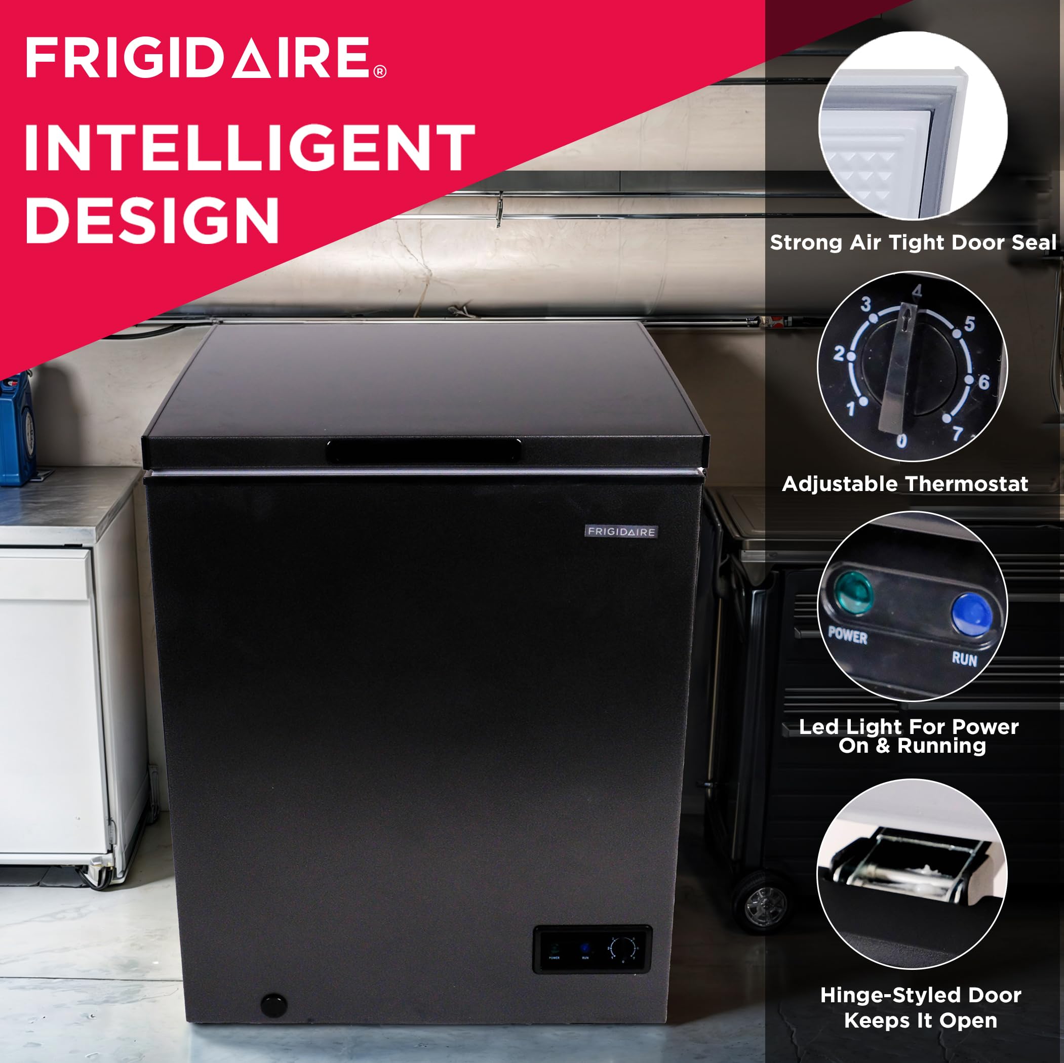 Frigidaire Chest Deep Freezer, 5 Cu. Ft. Capacity, Granita Rugged Design-Adjustable Thermostat-Removable Vinyl Coated Wire Basket-Easy Defrost Drain