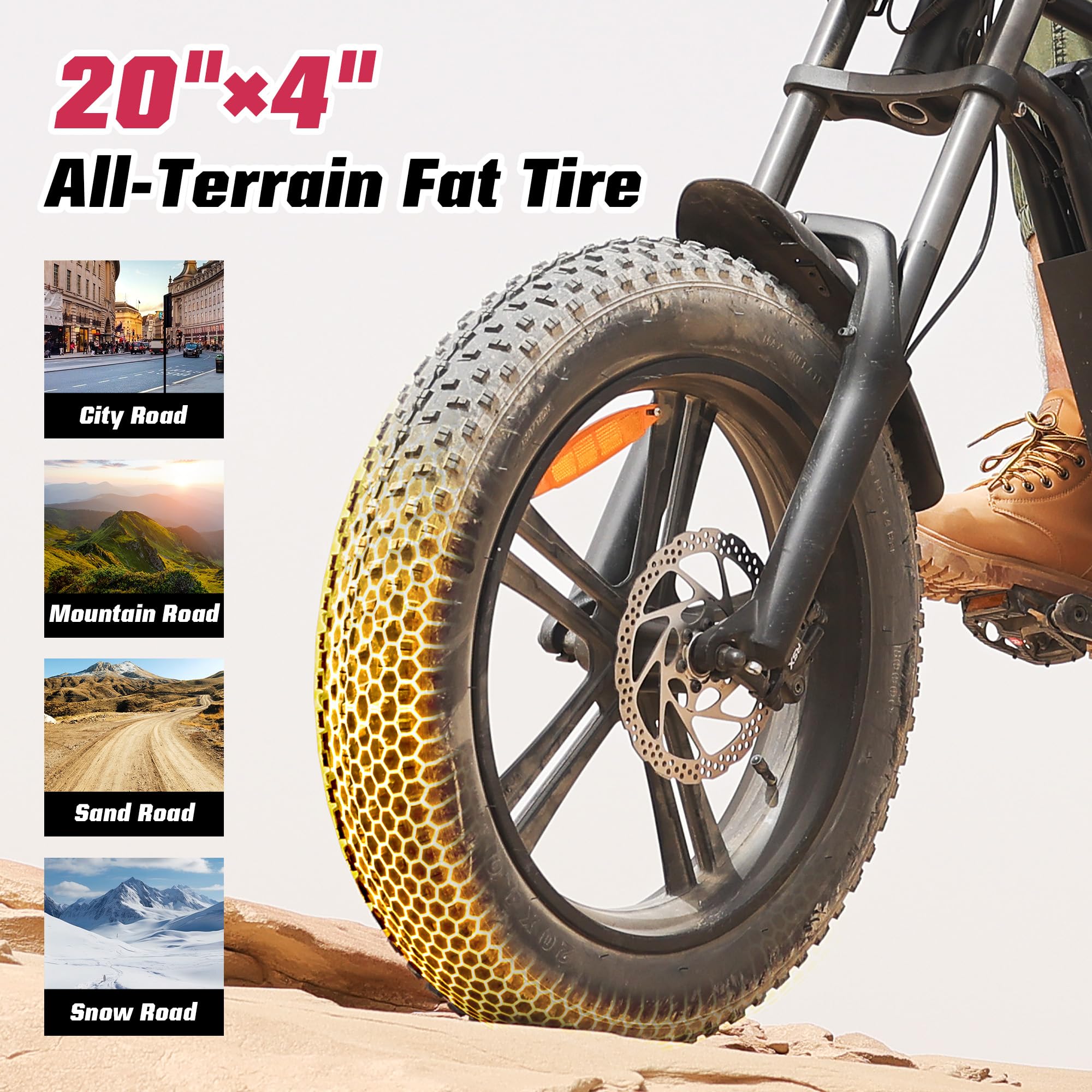 Windone E2/K20 Electric Bike for Adults, 48V 13Ah/15Ah Battery, Up to 28 MPH & 46.6/60 Miles (PAS), 750/1000W Peak Ebike with All-Terrain 20
