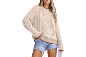 EVALESS Sweaters for Women Trendy Crewneck Long Sleeve Color Block Sweater Tops Fall 2025 Chunky Cable Knit Pullover Sweaters