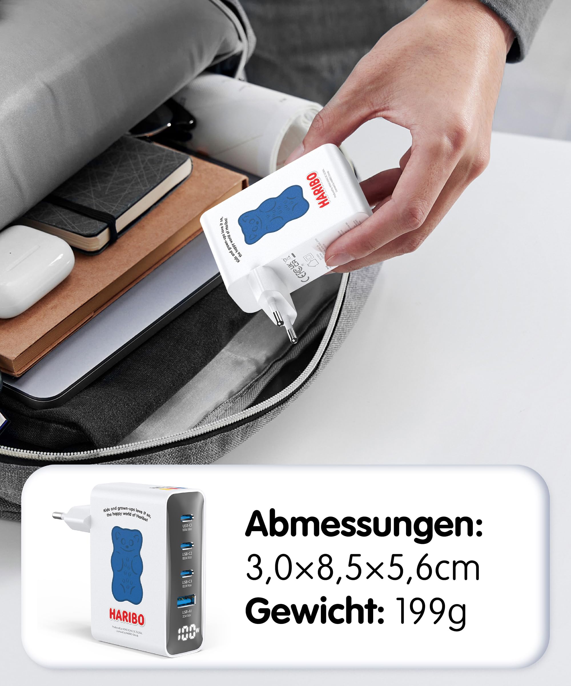 Haribo 100W USB C Ladegerät, 4-Port Schnellladegerät USB-C Netzteil mit LED Display, GaN Charger PD/PPS für MacBook Pro/Air, iPhone 17/16, Galaxy S25/S24, Laptop, iPad, Switch, Kompakt Geschenk, Blau 5