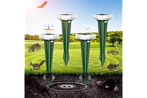 Solar Powered Mole Deterrent, 3 Automatic Modes Animal Control Device, Outdoor Cat Deterrent with LED Light, Waterproof Ultra