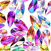 VADQZA 100PCS 18x9mm Mixed 12 Colors Large AB Colorful Rhinestones Jewels Gems for Crafts, Big Water Drop Flatback Gemstone Rhinestone for Crafting Dress Face Art Halloween Party Decorations