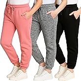 Real Essentials 3 Pack: Girls' Sweatpants - Active Fleece Jogger Pants (Size: 7-16)