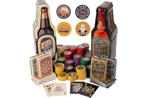 BRYBELLY Beers & Bluffs & Blind Tiger, 2 Pack - Alcohol and Gangster 200 Denominated Poker Chip Sets & Playing Cards in Bottle Shaped Tin Case - Las Vegas Casino & Prohibition Theme Novelty Gift Box