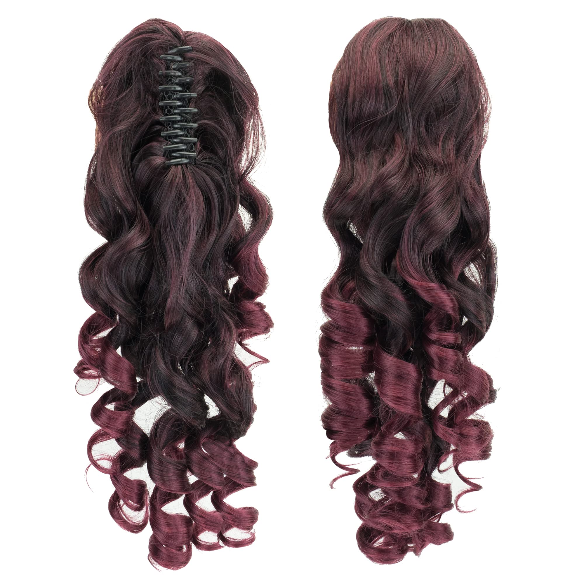IMISSU Long Curly Claw Ponytail Clip On Hair Extension Pony Tail Hair Piece (Black Ombre Burgundy 1T118)