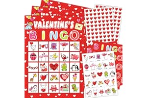 Kijamilee Valentines Bingo Game for Kids Family Activities, 40 Players Valentine Bingo Party Games for Kids, Valentine Crafts School Classroom Party Favor Activities, Holiday Party Craft Supplies