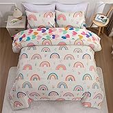 Btargot 5 Piece Multi-Color Rainbow Comforter Set for Girls Boys Kids, Full Size Cartoon Love Hearts Flowers and Sun Star Bedding Set, Bed in a Bag with Comforter, Sheets and Pillowcases