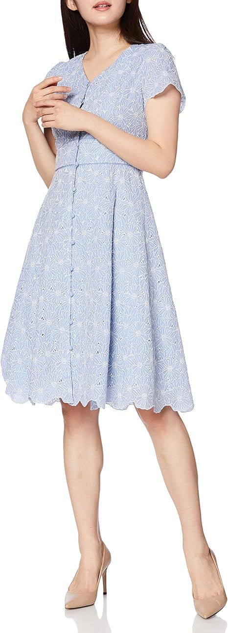 Amazon Co Jp レッセパッセ ﾀﾞﾝｶﾞﾘｰ刺繍ﾌﾛﾝﾄﾎﾞﾀﾝop レディース サックス 日本 36 日本サイズs相当 服 ファッション小物