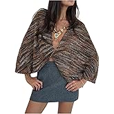OYOANGLE Women's Striped Deep V Neck Twist Front Dolman Sweater Oversized Pullover Jumper Tops Streetwear
