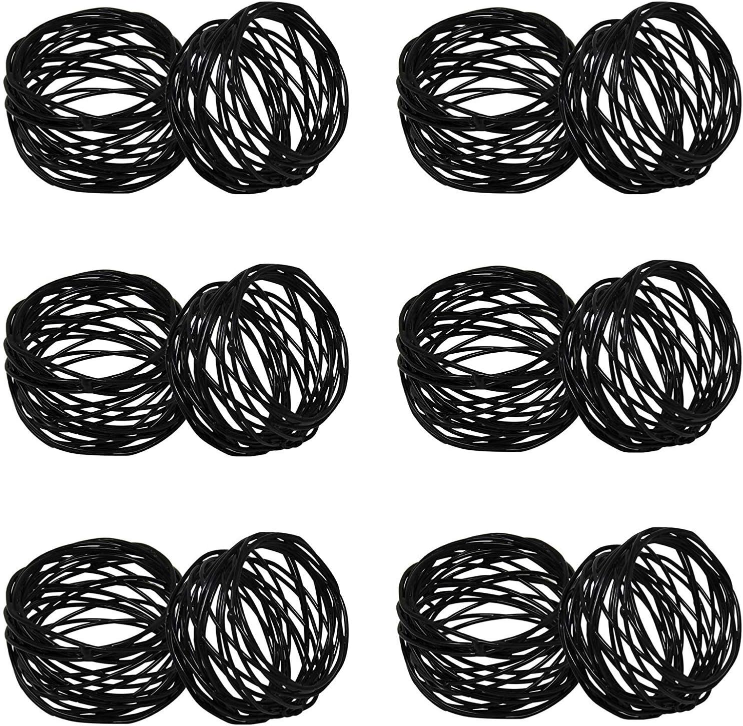 Kaizen Casa Handmade Decorations Black Napkin Rings Set of 12 Metal Mesh for Weddings Dinner Parties or Every Day Use