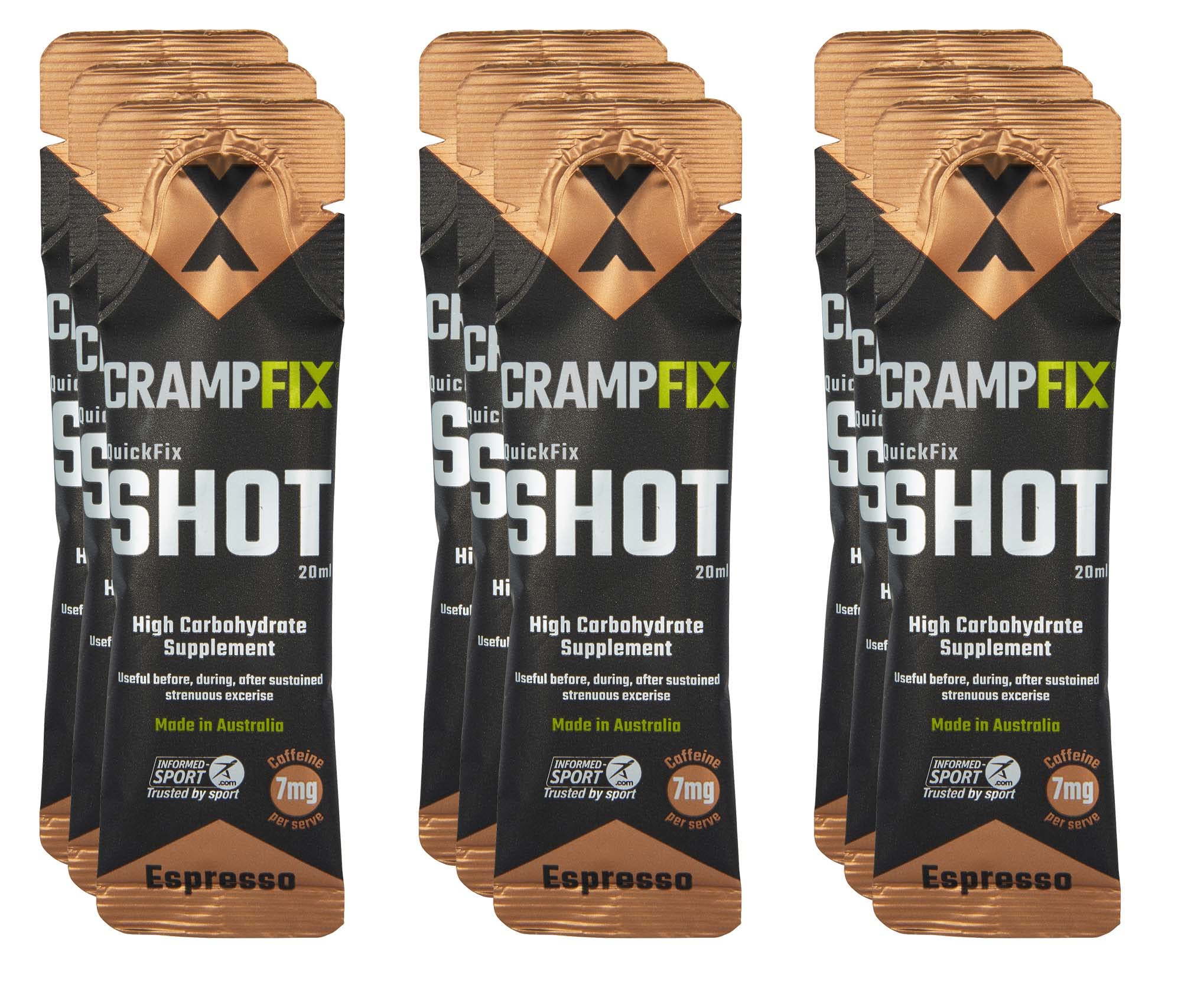 Crampfix QuickFix Shot Sachets - Fast & Effective Relief from Muscle Cramp (9 x 20ml Packets) (Espresso)