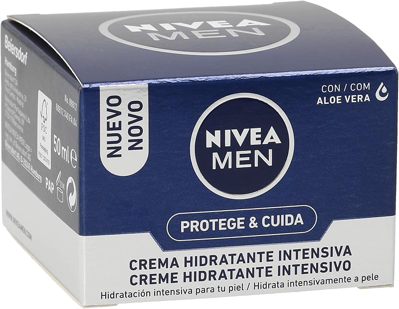 Protege & Cuida Crema Hidratante Intensiva (1 x 50 ml), crema facial hidratante con aloe vera, crema para hombres con la piel muy seca, nutre e hidrata