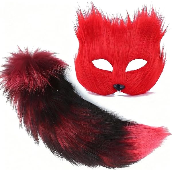 Furry Fox Cosplay Mask, Half Animal Mask Party Mask Costume Accessory