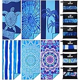 6 Pack Lightweight Thin Beach Towel Oversized 71"x32" Big Extra Large Microfiber Sand Free Towels for Adult Quick Dry Travel Camping Beach Accessories Gift Turtles Tie Dye Coconut Tree Mandala Stripe