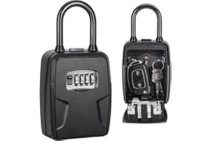 Fayleeko Portable Key Lock Box, Lock Box Wall Mounted for House Key, Car Keys, 6 Key Capacity, Weatherproof Resettable Code (Black, 1)