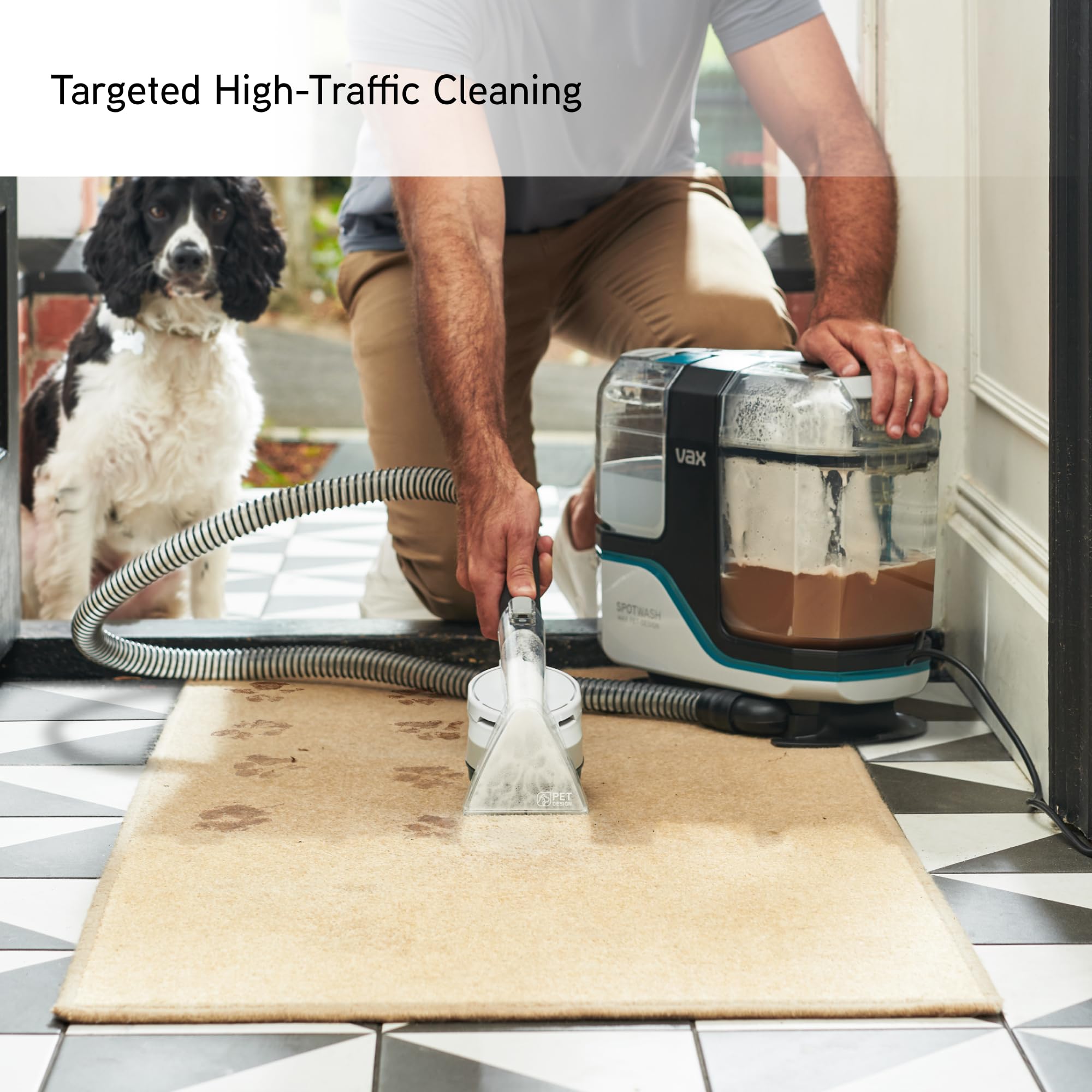 Vax SpotWash Max Pet-Design Spot Cleaner, Carpet Cleaner Machine, Upholstery and Sofa Cleaning, XL Tanks, Motorised, Crevice & Pet Tools for Spills & Stains, Included Solution, White/Blue, CDSW-MPXP