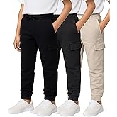 Real Essentials 3 Pack: Boys' Cotton Fleece Cargo Joggers Athletic Sweatpants - Kids Casual Sports Pants Pockets (Ages 6-16)