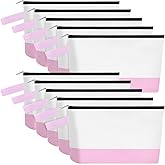 Sinzip 10 Pieces Cotton Canvas Makeup Bag with Bottom and Strap, Multi-Purpose Cosmetic Bag with Zipper Travel Toiletry Pouch, Blank DIY Craft Bag (White&Pink, M)