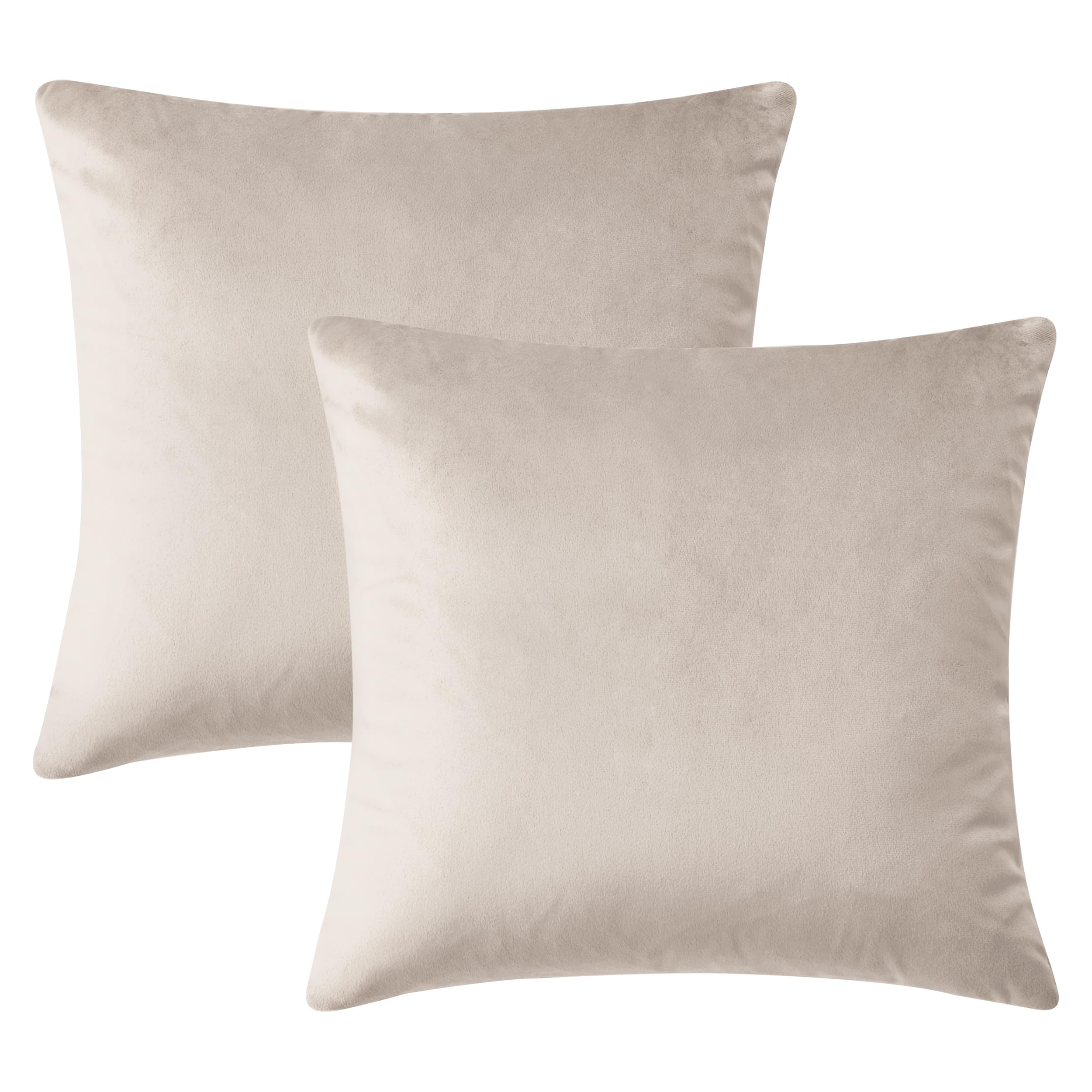 Hafaa Velvet Cushion Covers 45 x 45 Cm - Set of 2 Square Throw Pillow Cases - Decorative Beige Cushion Protectors - Sofa Cushion Cover for Bedroom 18x18 Inches
