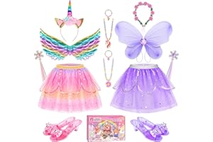 Jeowoqao Kids Princess Dress Up Clothes, Toddler Girls Dressup Pretend Play Costumes, Tutu Skirt, Butterfly Wings, Princess Shoes Toys for Ages 3 4 5 6