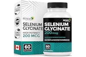 RENEW ACTIVES Selenium Glycinate 200MCG Selenium per Serving – Supports Thyroid & Immune Health for Men & Women – Source of A