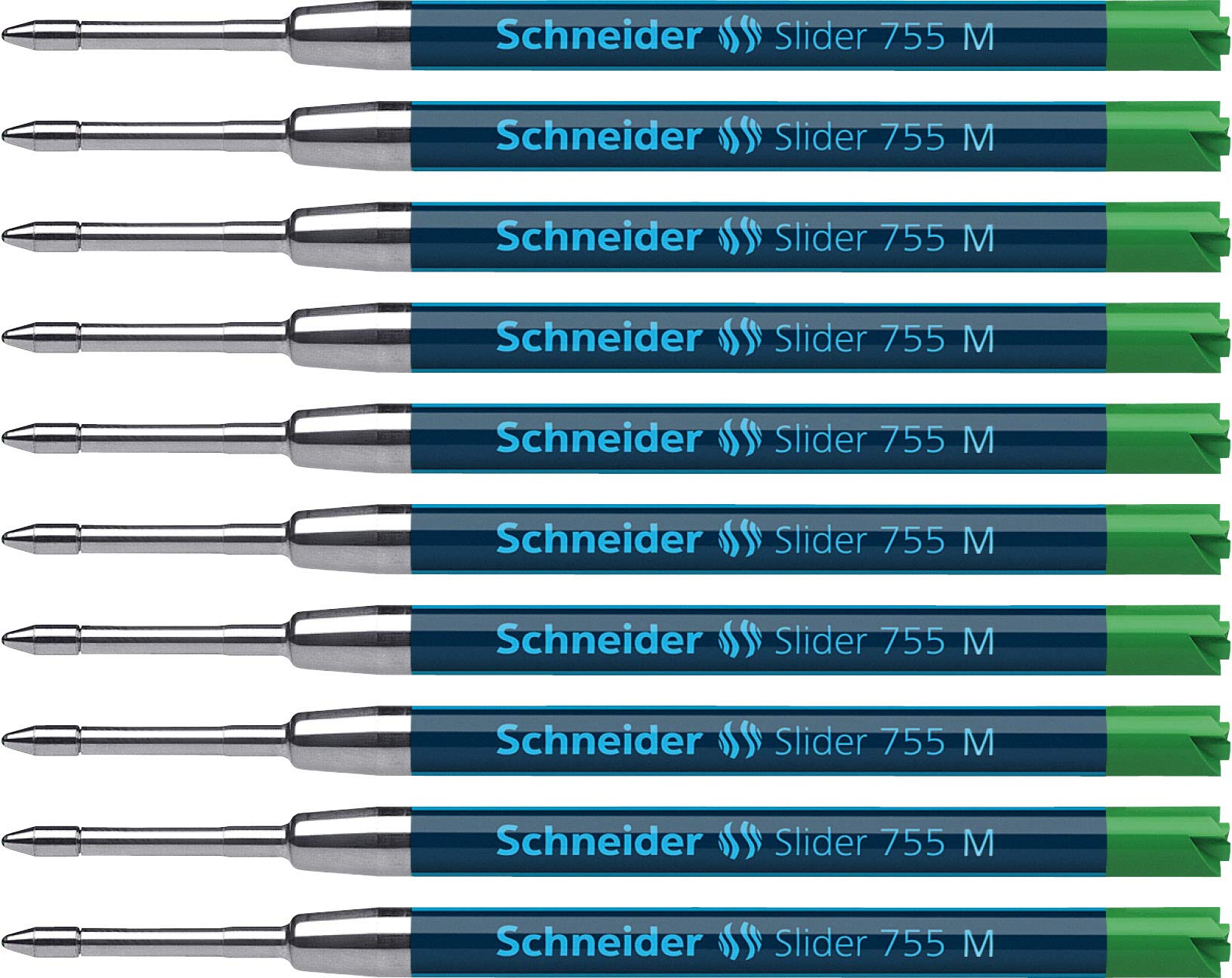 Schneider 175604 Ballpoint Pen Refill Slider 755 Indelible M, Green, Pack of 10