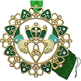 Irish Christmas Ornaments - Gold Claddagh Design with Jewels and Enamel - Gift Boxed with Irish Saying Poem - Gift-Storage Bag Included - Measures 3.25" D