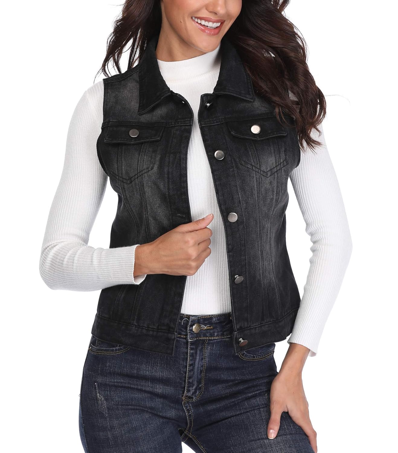 MISS MOLY Womens Denim Vest Jeans Jackets Washed Sleeveless Ladies