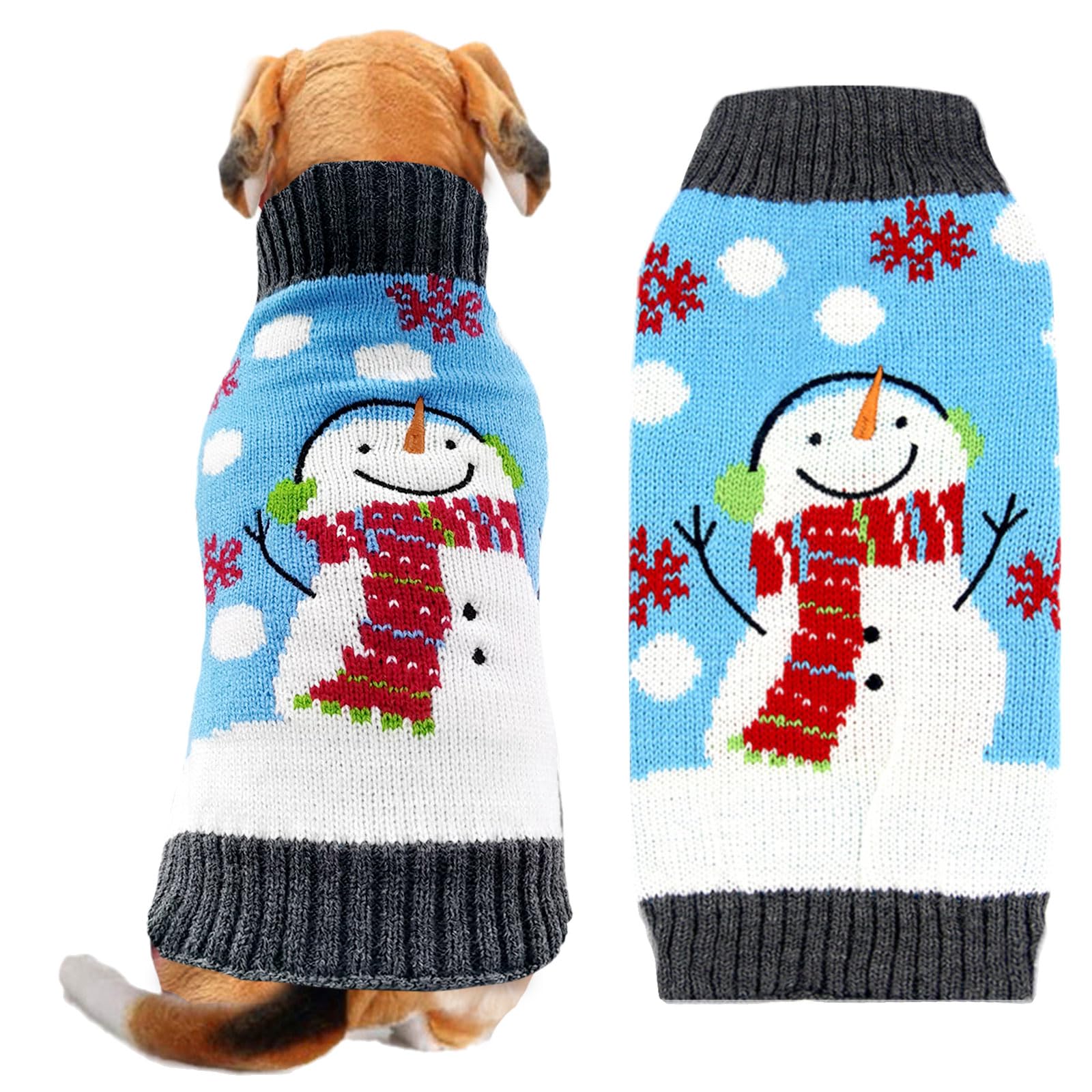 ABRRLO Dog Christmas Jumper Outfits Blue Snowman Ugly Xmas Pet Sweater Puppy Cat Holiday Costume New Year Clothes Gift for Small Medium Large Dogs (Blue Snowman,XXL)