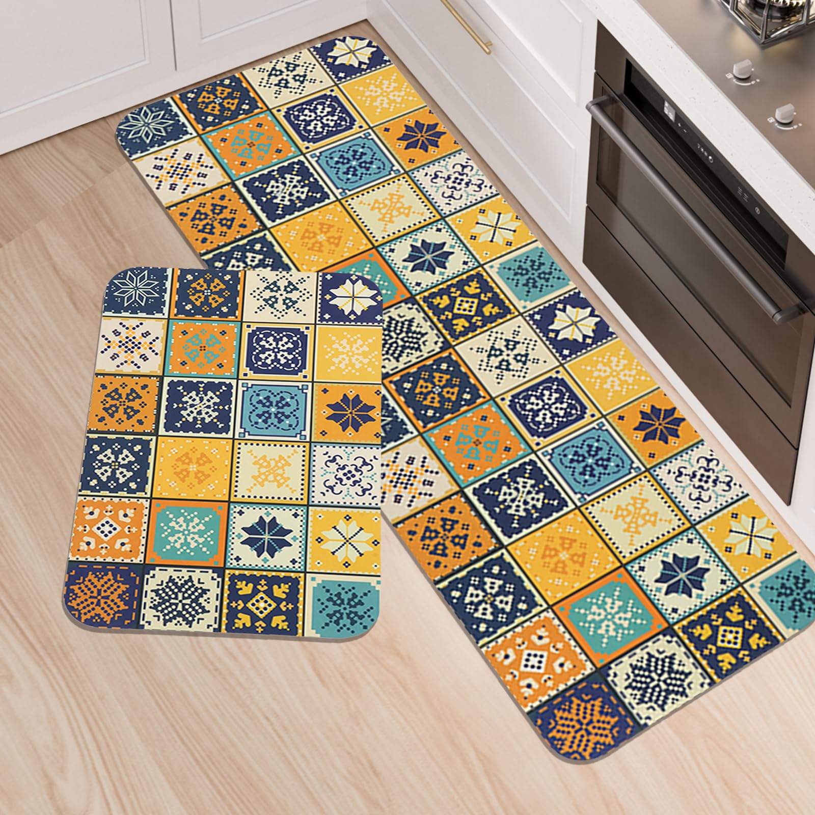 LY4U Kitchen Rug Sets, 2 Piece Non Slip Kitchen Mats and Rugs Runner Set, Rubber Backing Super Absorbable Washable Floor Mats, 43x75+43x120cm