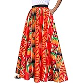 Afibi Women African Skirt Printed Ankara Maxi Skirt Dashiki Long Skirts with Pockets