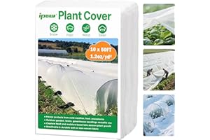 IPOW 10 FT x 50 FT Plant Covers for Frost & Sun Protection, Thick 1.2 oz/yd² Frost Cloths Blankets to Extreme Low -4 °F Temperatures, Reusable Floating Row Covers for Outdoor Garden Vegetables Seedlings