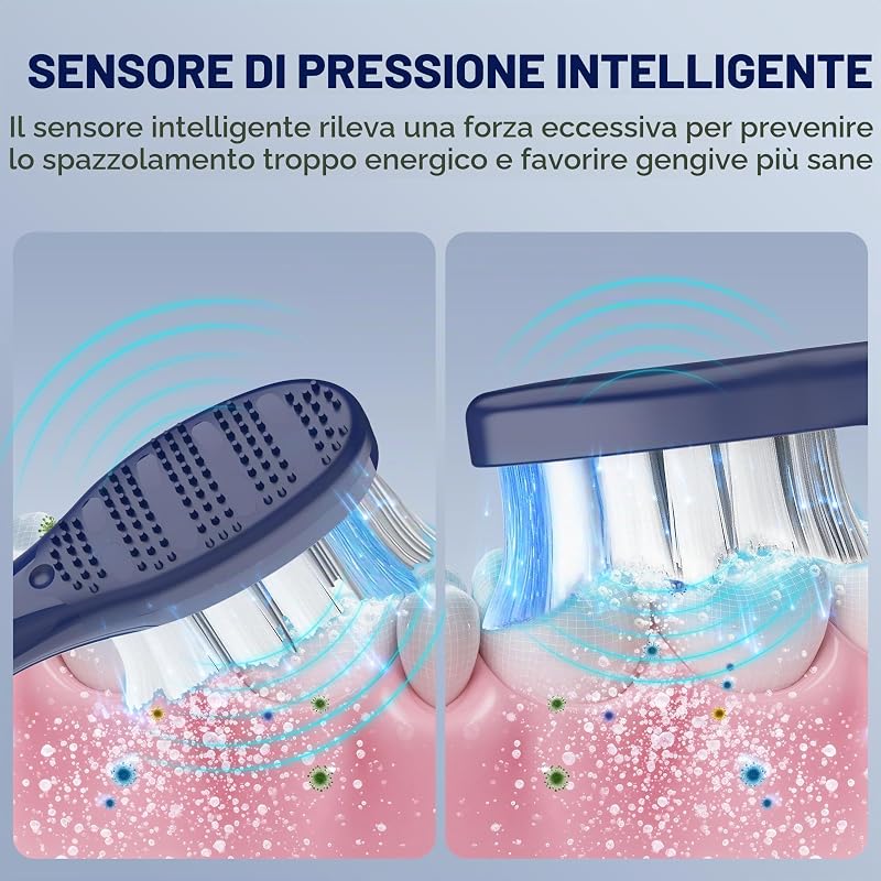 Spazzolino da denti sonico per adulti, ricaricabile con 5 modalità di pulizia, 3 livelli di intensità, sensore di pressione intelligente (Marina Militare)