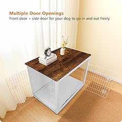 DWANTON Dog Crate Furniture with Cushion, Wooden