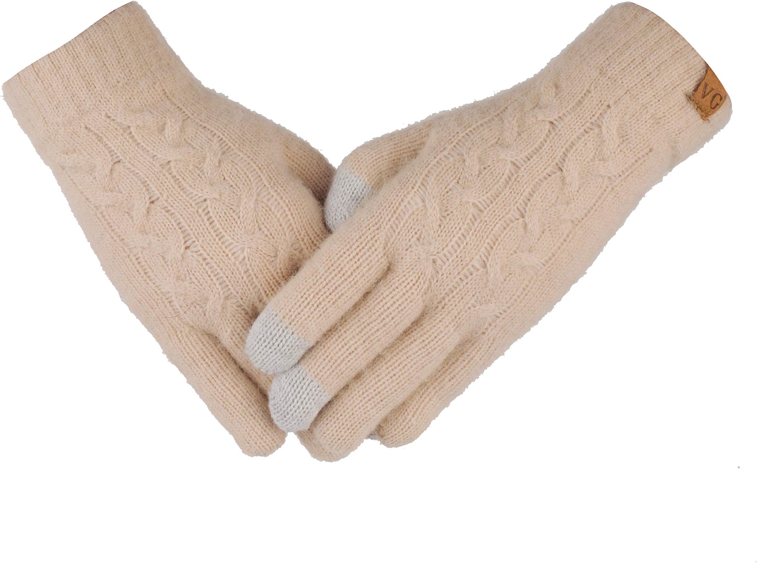 Women's Winter Warm Touch Screen Gloves Cable Knit Wool Fleece Lined Touchscreen Texting Mittens for Women